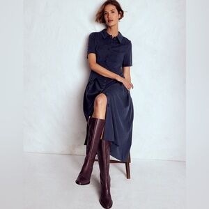 Boden Bridget Ponte Shirt Dress with pockets button front navy NEW 14
